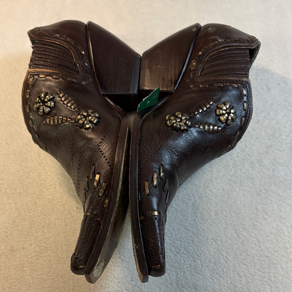 BCBGirls Dark Brown Stud-Embellished Pointed Leather Booties - Picture 3 of 10